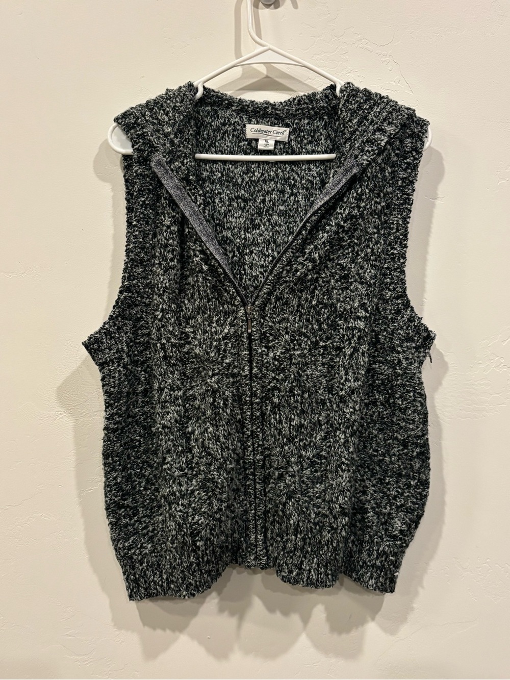 Coldwater Creek Black & White Marled Hooded Knit Vest